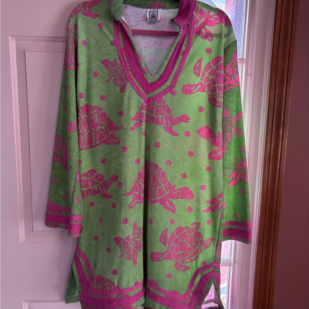 Pink and Green Turtle Print Swim Coverup